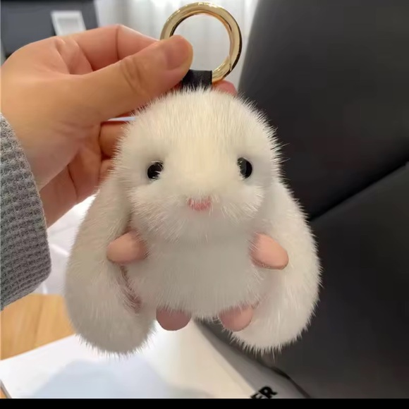None Accessories - Adorable Bunny Keychain - Soft White Faux Fur